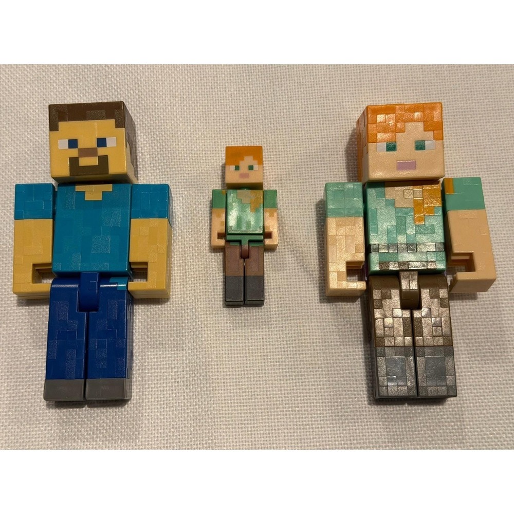 Mattel Minecraft Steve and Alex Action Figure Lot 2015 Large and Mini Figures
